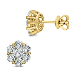 18KT 2.06 CT Diamond Floral Cluster Stud Earrings